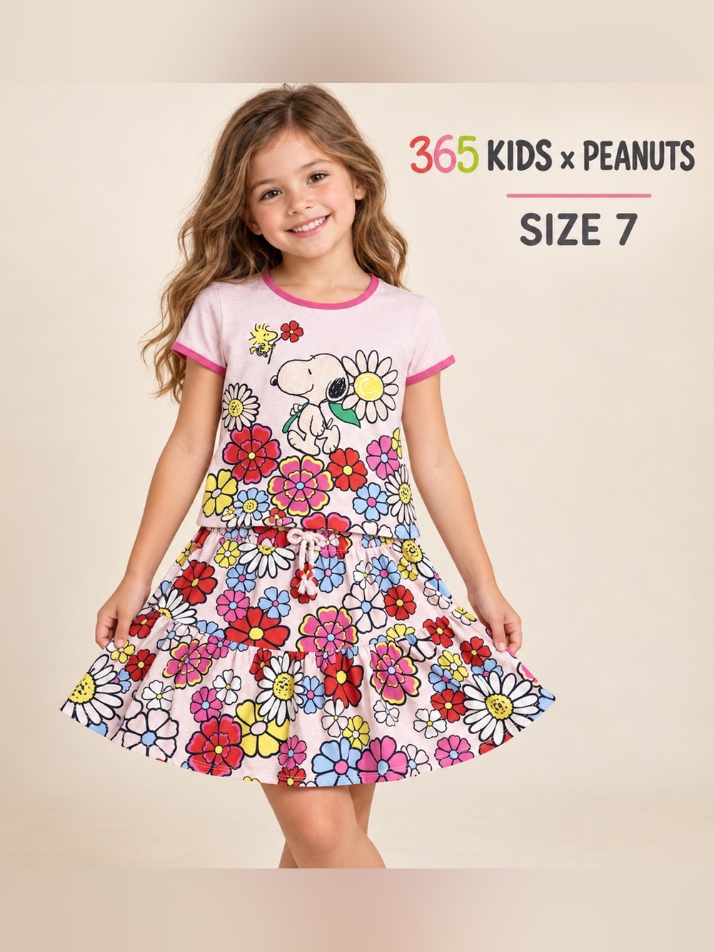 Peanuts Snoopy Girls Size 7 Floral T-Shirt & Skirt 2-Piece Set